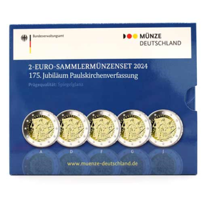 Allemagne 5 x 2 Euro 2024 PP Paulskirche Constitution A - J dans un dossier
