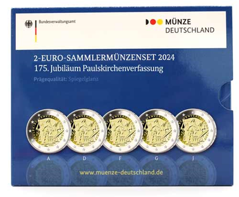 Allemagne 5 x 2 Euro 2024 PP Paulskirche Constitution A - J dans un dossier