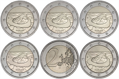 Allemagne 5 x 2 Euro 2025 Sarre - Boucle de la Sarre Mzz. ADFGJ