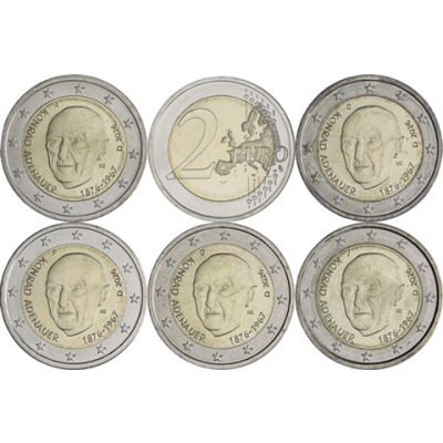 Allemagne 5 x 2 Euro 2026 - Konrad Adenauer - Marques d'atelier A-D-F-G-J