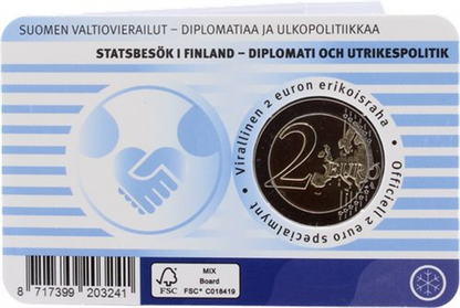 Finlande 2 Euro 2025 Carte commémorative diplomatique (version anglaise) bleue