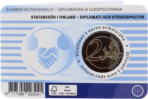 Finlande 2 Euro 2025 Carte commémorative diplomatique (version anglaise) bleue