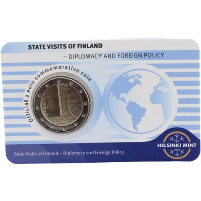 Finlande 2 Euro 2025 Carte commémorative diplomatique (version anglaise) bleue