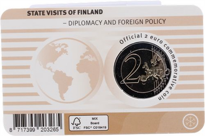 Finlande 2 Euro 2025 Diplomatie - Carte à pièces (version finnoise/suédoise) marron