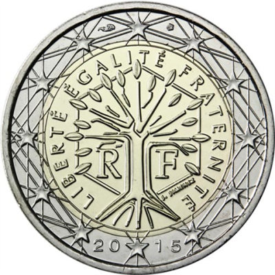 France 2 euros 2015 - Pièce de monnaie en circulation Arbre de Vie