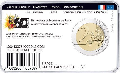 France 2 Euros 2019 Carte à pièces n° 3 – Astérix et Idéfix – 60 ans d'Astérix
