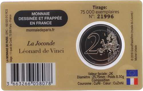 France 2 Euro 2025 Musée du Louvre - Carte-pièce - Mona Lisa