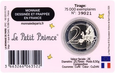 France 2 Euro 2026 – 80 ans du « Petit Prince » - Carnet de pièces - Rose