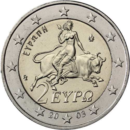 Grèce 2 Euro 2003 bfr. Déesse sur le taureau