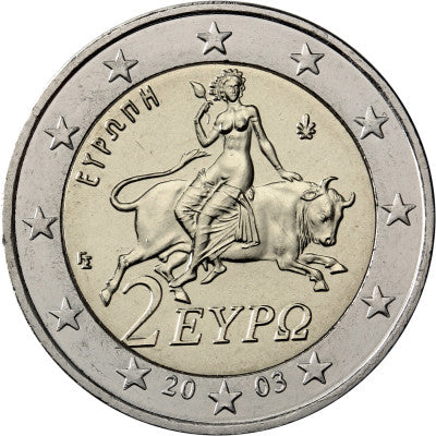 Grèce 2 Euro 2003 bfr. Déesse sur le taureau