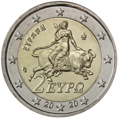 Grèce 2 Euro 2020 bfr. L'Europe sur le taureau