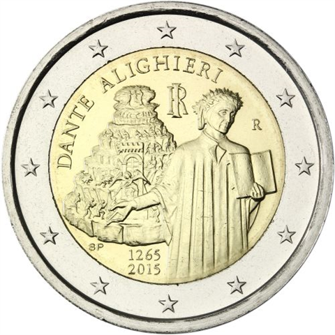 Italie 2 Euro 2015 bfr. Pour commémorer le 750e anniversaire de la naissance de Dante Alighieri