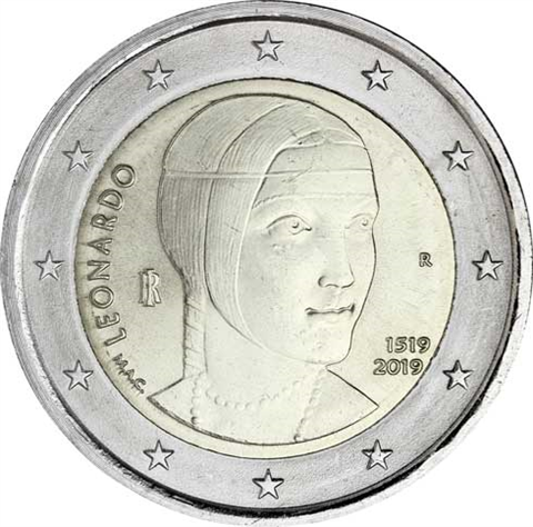 Italie 2 Euro 2019 en amont du 500e anniversaire de la mort de Léonard de Vinci