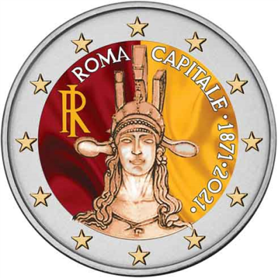 Italie 2 Euro 2021 Capitale Rome en couleur