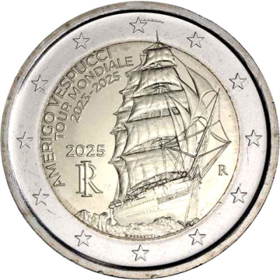 Italie 2 Euro 2025 Le tour du monde du voilier-école Amerigo-Vespucci
