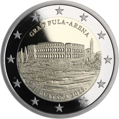 Croatie 2 Euro 2025 PP - Pula Arena - Villes croates - Dans une valise