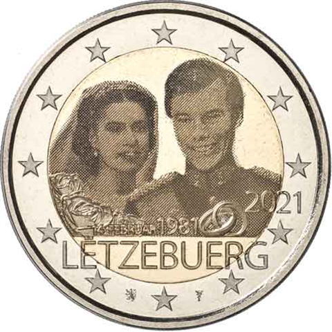 Luxembourg 2 euros 2021 Anniversaire de mariage d'Henri Carte commémorative avec photo en relief
