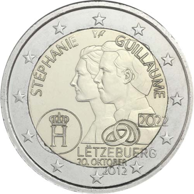 Luxembourg 2 Euro 2022 bfr. 10e anniversaire de mariage de Guillaume et Stéphanie