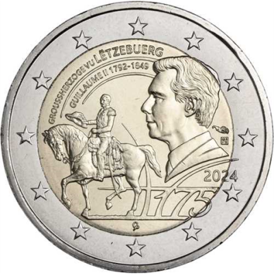Luxembourg 2 euros 2024 Guillaume II Marque d'atelier Corne d'abondance