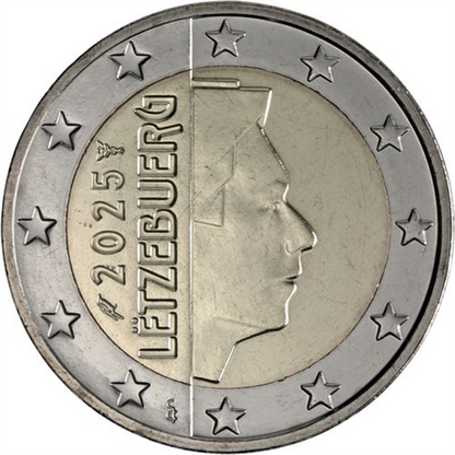 Luxembourg, pièce de 2 euros 2025, en circulation, à l'effigie du Grand-Duc Henri