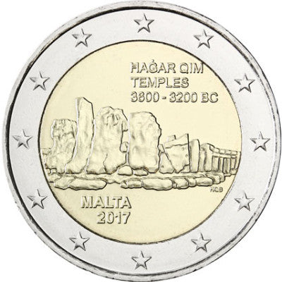Malte 2 Euro 2017 bfr. « Temple de Hagar Qim » de la série Sites préhistoriques de Malte