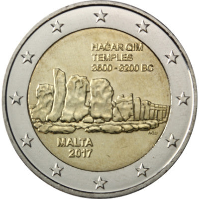 Malte 2 Euro 2017 stgl. « Temple de Hagar Qim » de la série Sites préhistoriques de Malte, Mzz. F