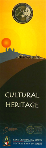 Carte de pièce de 2 euros de Malte 2018, commémorant le patrimoine culturel et représentant une corne d'abondance.