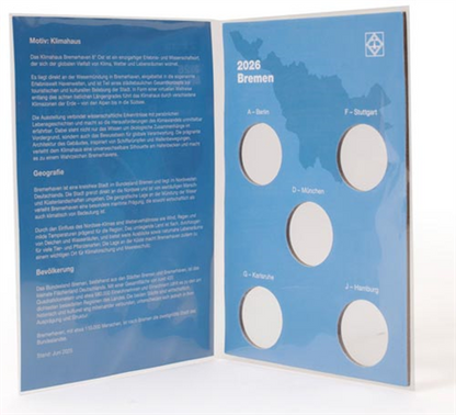 Carte de présentation de la pièce commémorative allemande de 2 euros 2026 (Maison climatique de Bremerhaven)