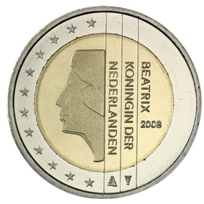 Pays-Bas 2 euros 2008 - Pièce de monnaie en circulation à l'effigie de la reine Beatrix