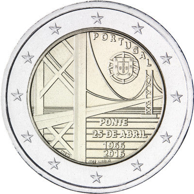 Pièce de 2 euros du Portugal, 2016, commémorant le 50e anniversaire du pont du 25 avril