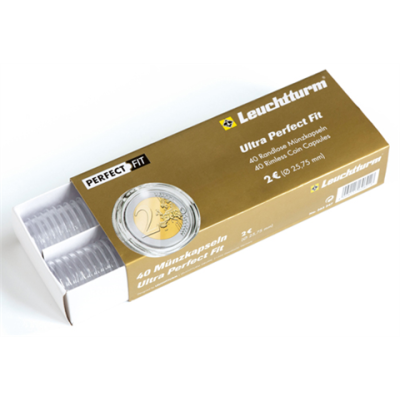Capsules rondes pour pièces de 2 euros, parfaitement adaptées / paquet de 40 / Leuchtturm 365347