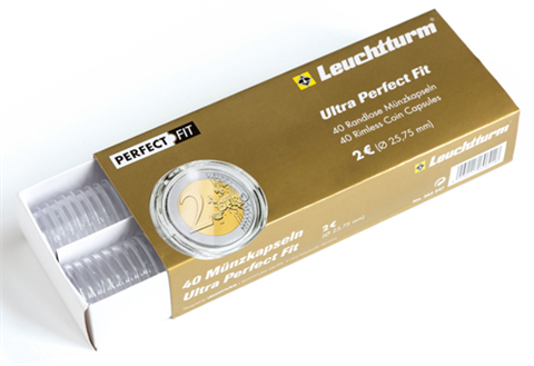 Capsules rondes pour pièces de 2 euros, parfaitement adaptées / paquet de 40 / Leuchtturm 365347
