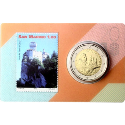 Carte de 2 euros de Saint-Marin 2018 avec timbre