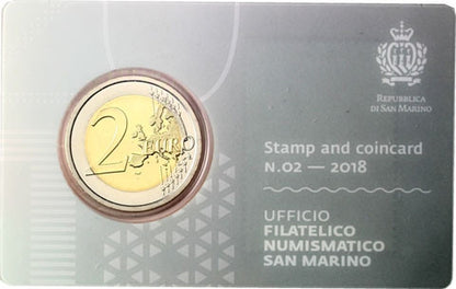 Carte de 2 euros de Saint-Marin 2018 avec timbre