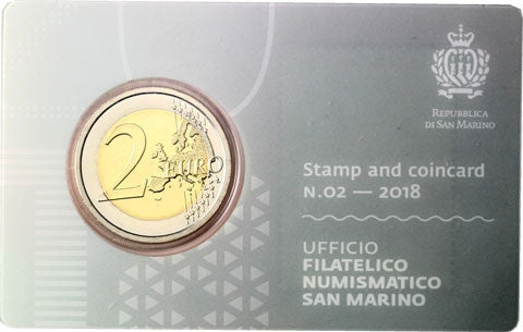 Carte de 2 euros de Saint-Marin 2018 avec timbre