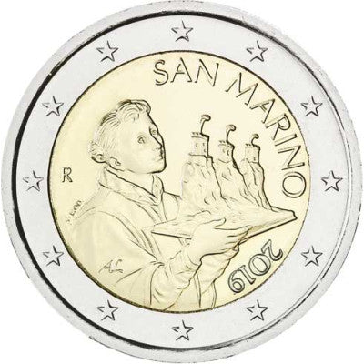 Pièce de 2 euros de Saint-Marin 2019, en parfait état.