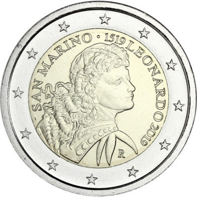 Pièce commémorative de 2 euros de Saint-Marin 2019 : 500e anniversaire de la mort de Léonard de Vinci