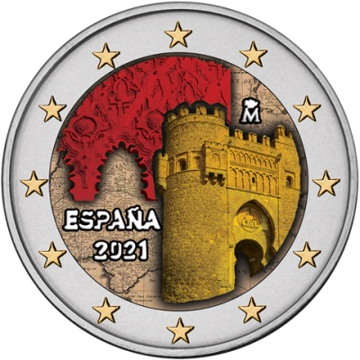 Pièce de 2 euros espagnole en couleur « Vieille ville de Tolède » 2021
