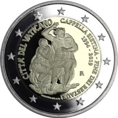 Vatican 2 Euro 2019 PP 25e anniversaire de la restauration de la chapelle Sixtine, sous coffret avec certificat