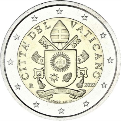 Vatican 2 Euro 2022 : Armoiries du pape François dans une capsule gratuite