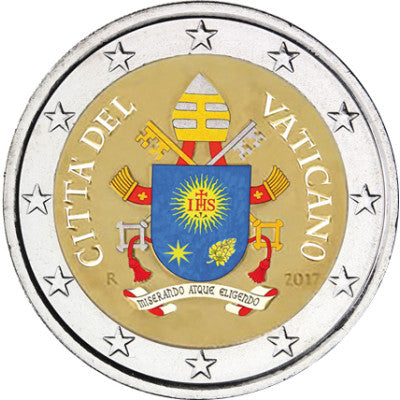 Pièce de 2 euros du Vatican 2017 : Armoiries du pape François en couleur